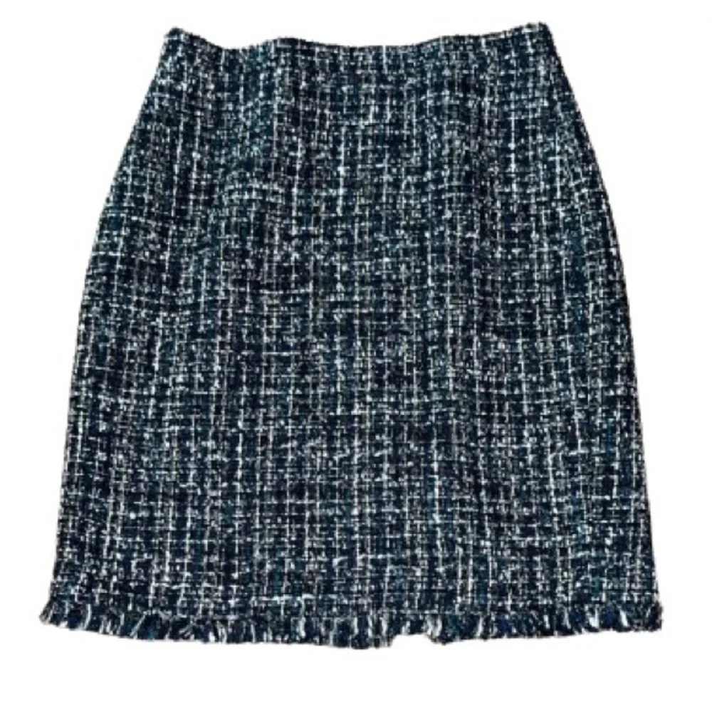 Ann Taylor navy blue midi tweed pencil skirt size 8